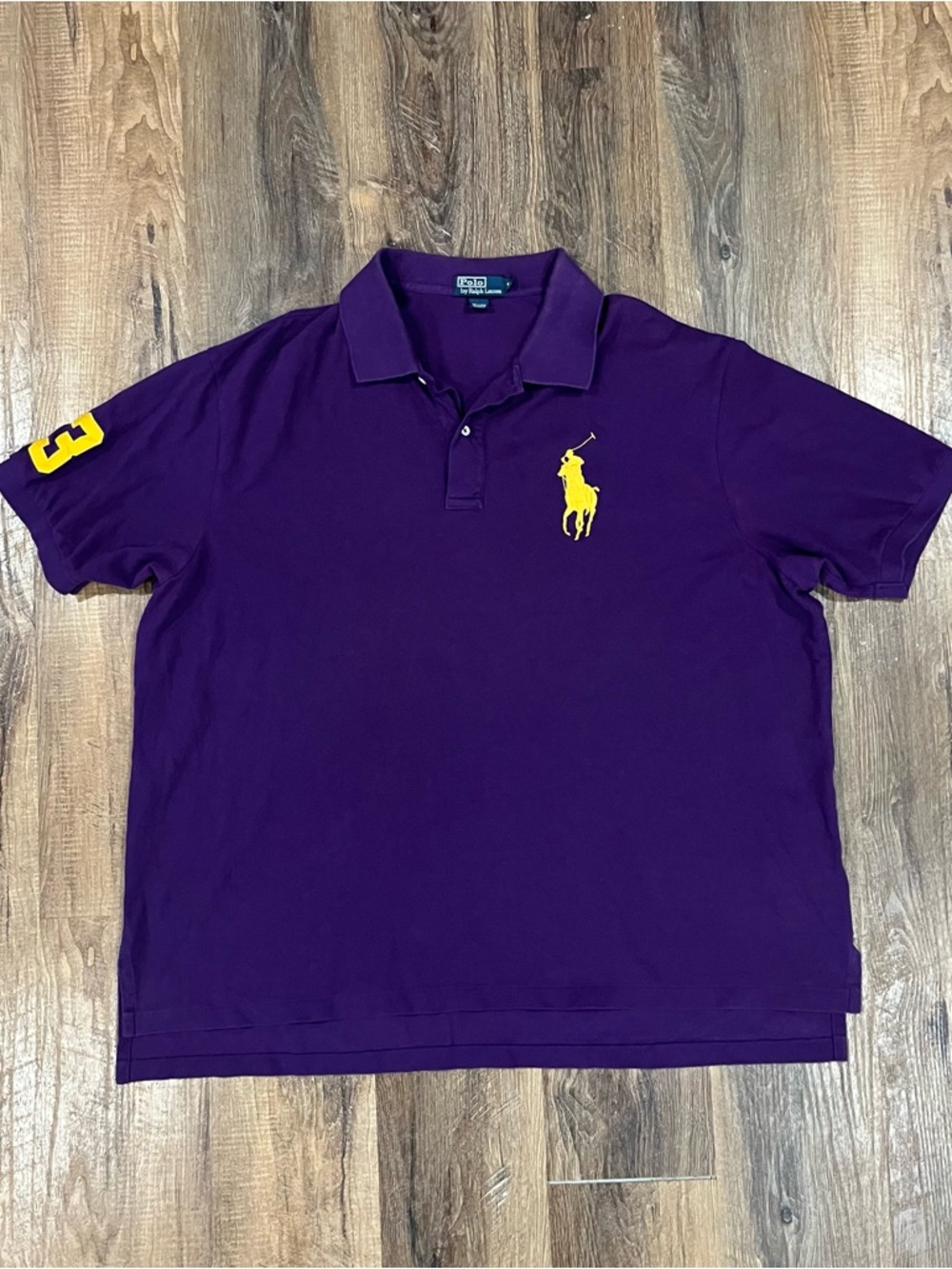 Polo Ralph Lauren Shirt Big Pony #3 Pique Purple w Gold Pony Mens 4XB Lakers LSU
